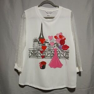 Kiss & Fly‎ White Eiffel Tower Paris Balloons Tulle Sleeve Top - XL
